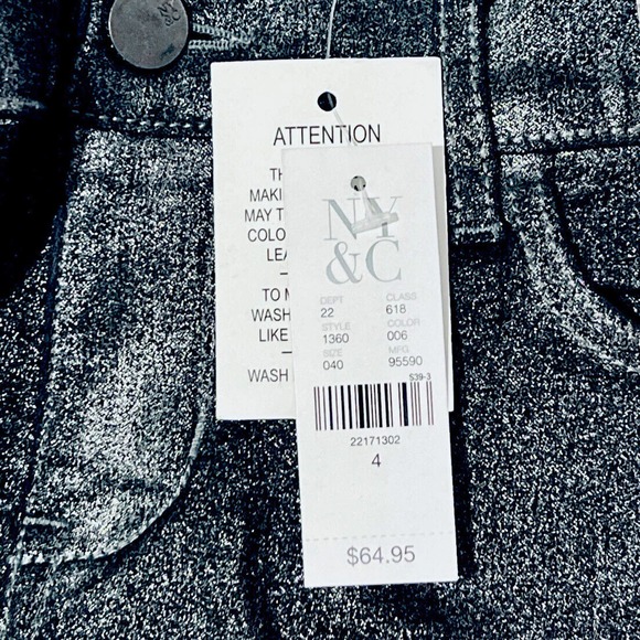 New York & Co SoHo Jeans Legging Jeggings Size 4 Silver Metallic Black Stretch - Picture 10 of 13